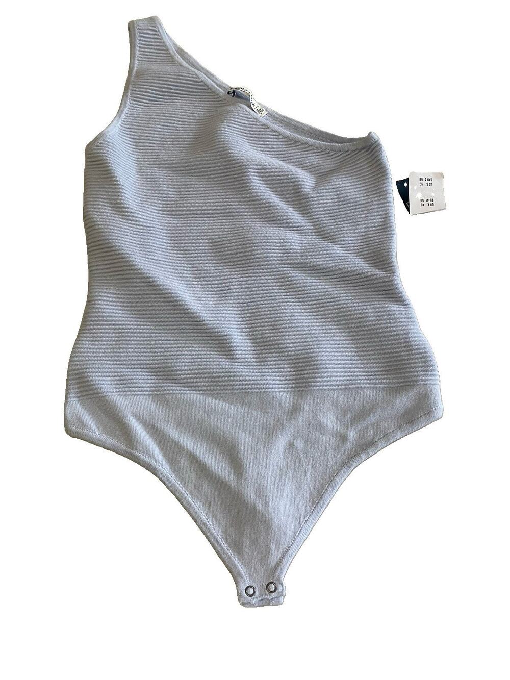 new abercrombie and fitch blue ribbed one shoulder bodysuit sz XS